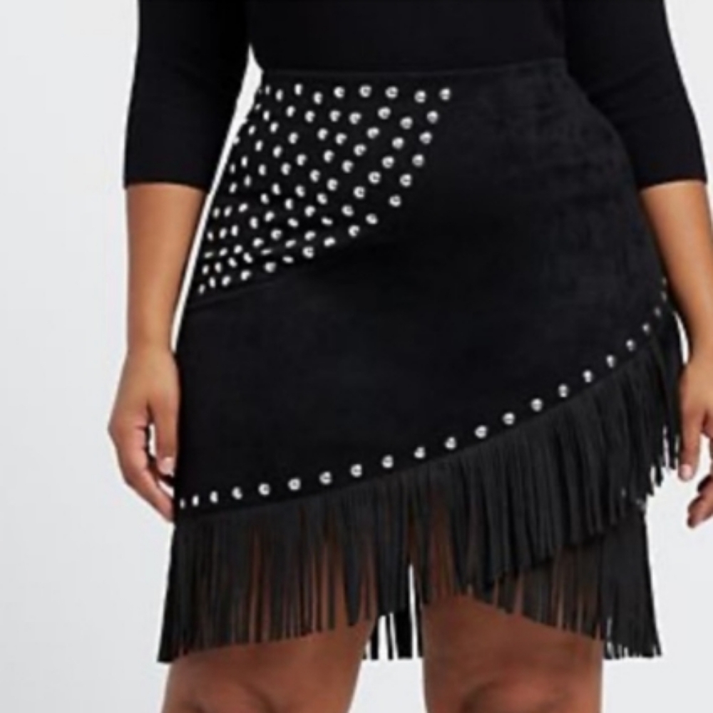 Fashion to Figure  Suede like Fringe Skirt 2X